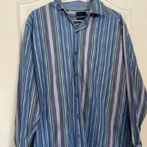 Tommy Bahama Men's Multi Color Stripe Collared Long Sleeves Dress Shirt Medium